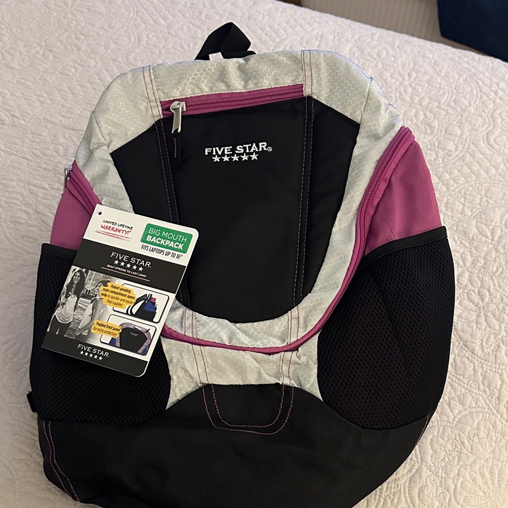 Five Star Big Mouth Black and Purple Backpack
